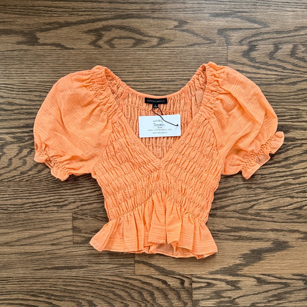 CA Boutique Vibrant Peach Smocked Blouse